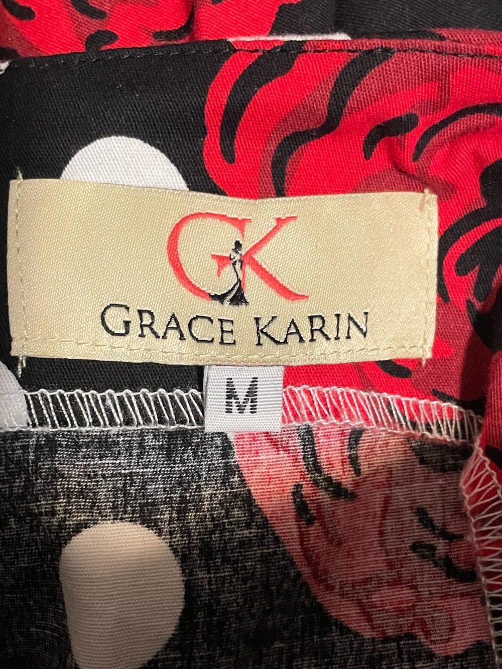 Grace Karin Retro Swing Black Polka Dot Dress with Red Rose Print - Picture 5 of 5